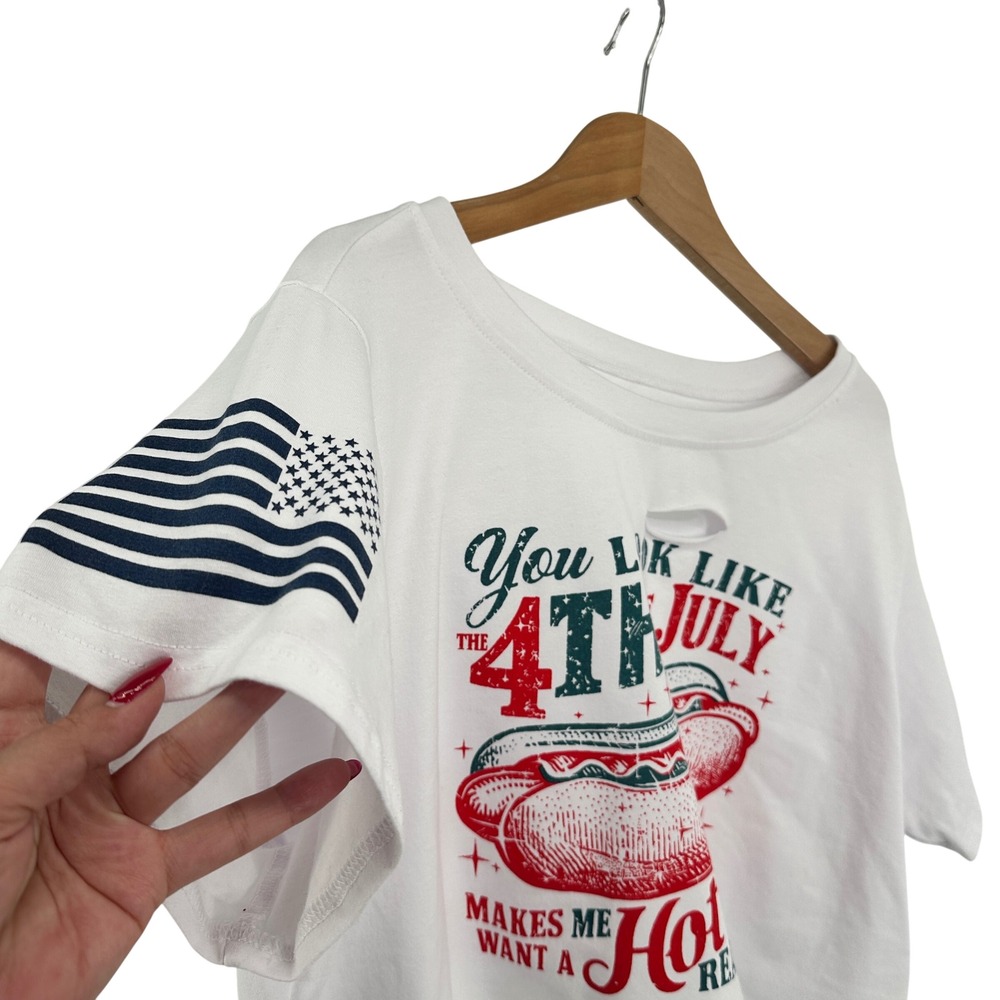 Distressed Y2K Cropped Tee Slashed Back Graphic 4th of July Indie Top Large - Picture 4 of 7